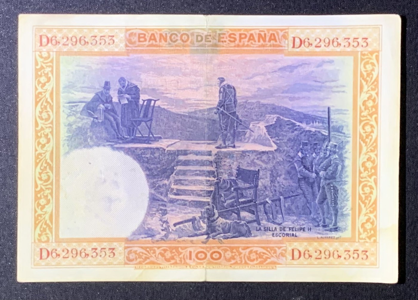 紫瑗钱币——第306期拍卖 西班牙 1925年 油画《腓力二世的座椅》 100比塞塔 AU