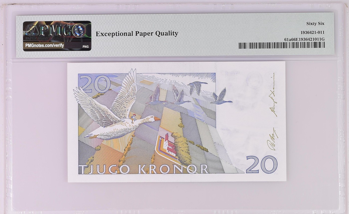紫瑗钱币——第306期拍卖 【PMG 66EPQ】瑞典 1991-92年 骑鹅旅行记 20克朗 (P-61a）