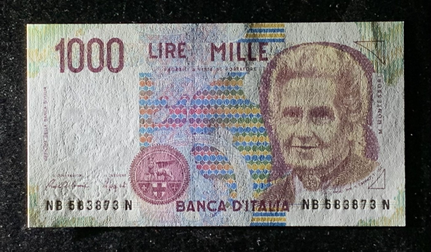 紫瑗钱币——第289期拍卖——纸币场 意大利 1990年 玛利娅·蒙台梭利 末版 1000里拉 UNC
