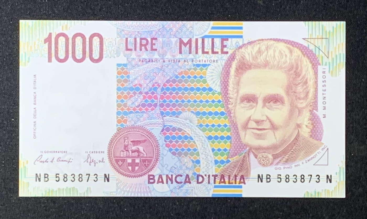 紫瑗钱币——第289期拍卖——纸币场 意大利 1990年 玛利娅·蒙台梭利 末版 1000里拉 UNC