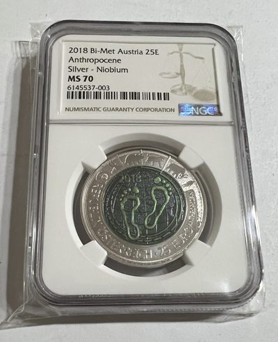 S&S Numismatic世界钱币-拍卖 第57期 - 奥地利2018年 人类世 25欧元银+铌双色纪念币 盒证齐全 NGC MS70  克劳斯获奖币-最佳双金属币