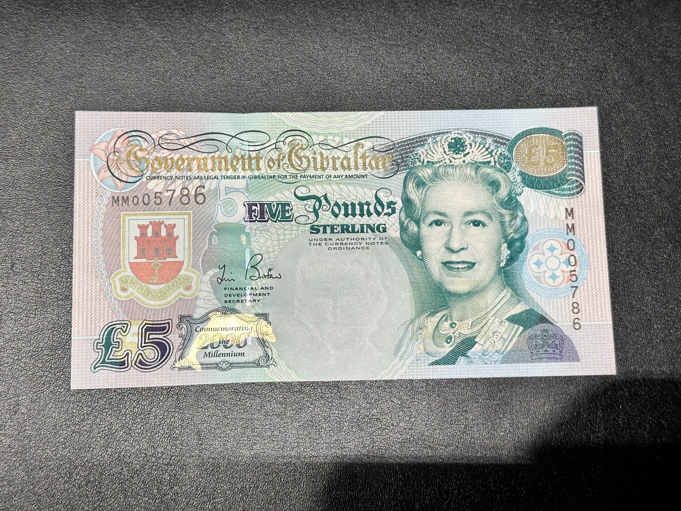 《外钞收藏家》第二百八十五期（连拍第二场）英国及英属专场 直布罗陀5镑 MM冠  全新