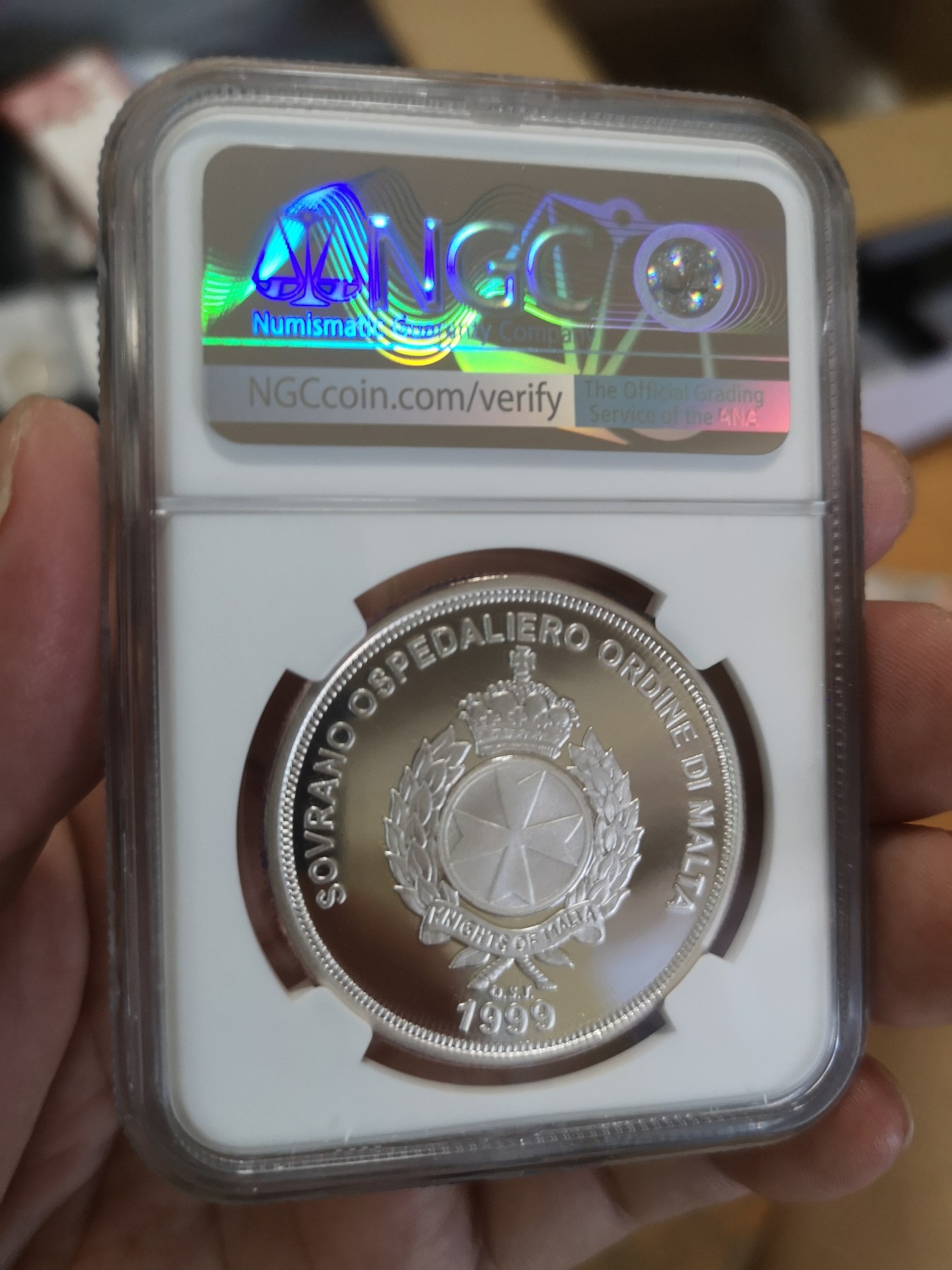 长老汇第17场儿童年评级币 珍惜币！1999马耳他亚历山大大帝500里拉精制银币，NGC PF69UC
