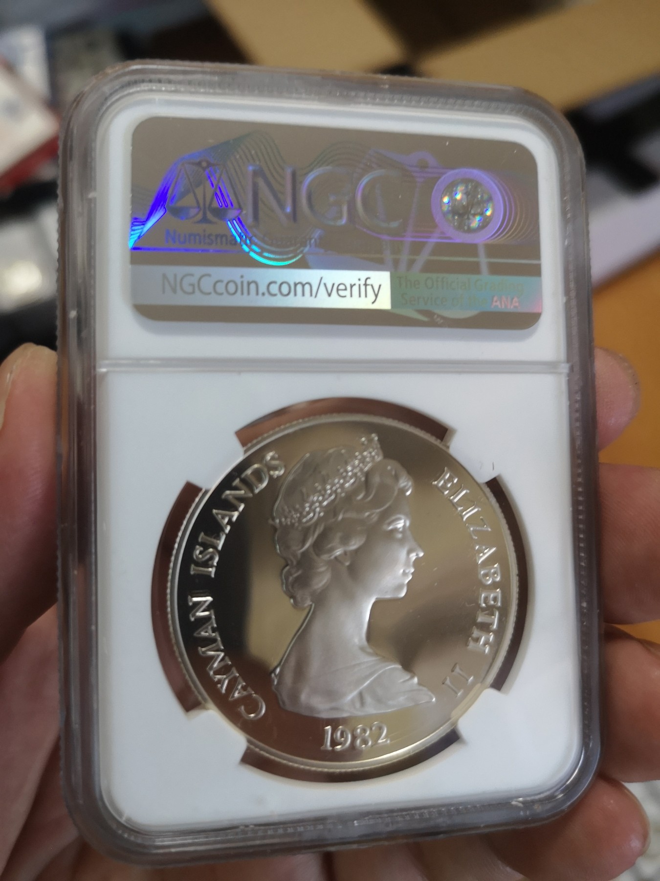 长老汇第17场儿童年评级币 1982开曼群岛儿童年10元精制银币，NGC PF67UC