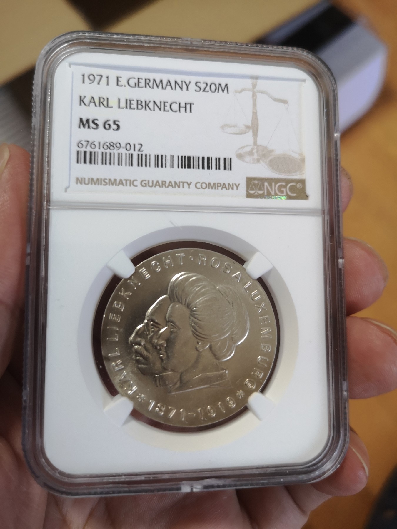 长老汇第17场儿童年评级币 1971东德李普特内希20马克银币，NGC MS65