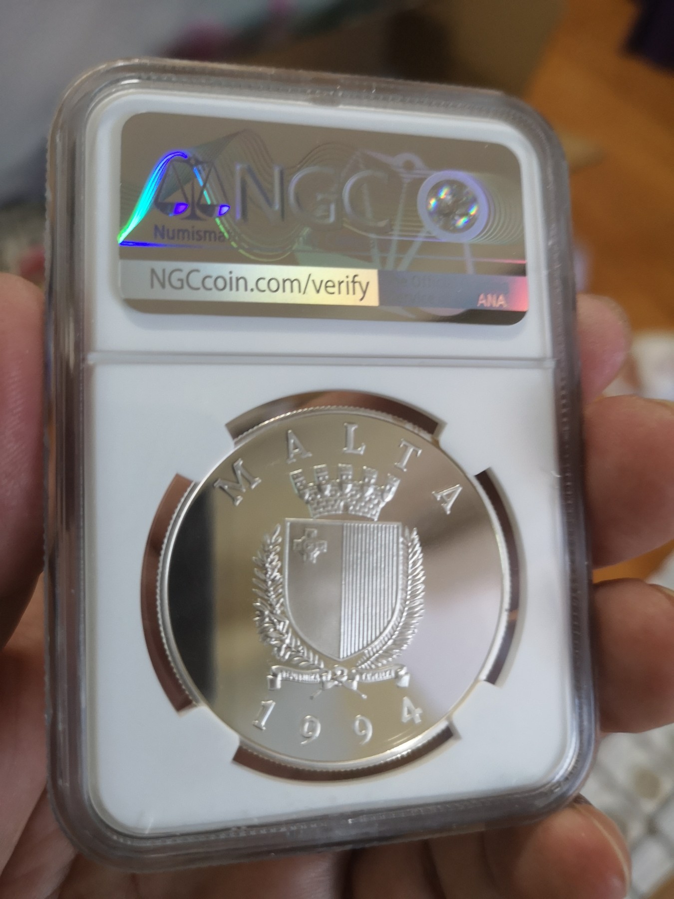 长老汇第17场儿童年评级币 1994马耳他城堡5里拉精制银币，NGC PF69UC