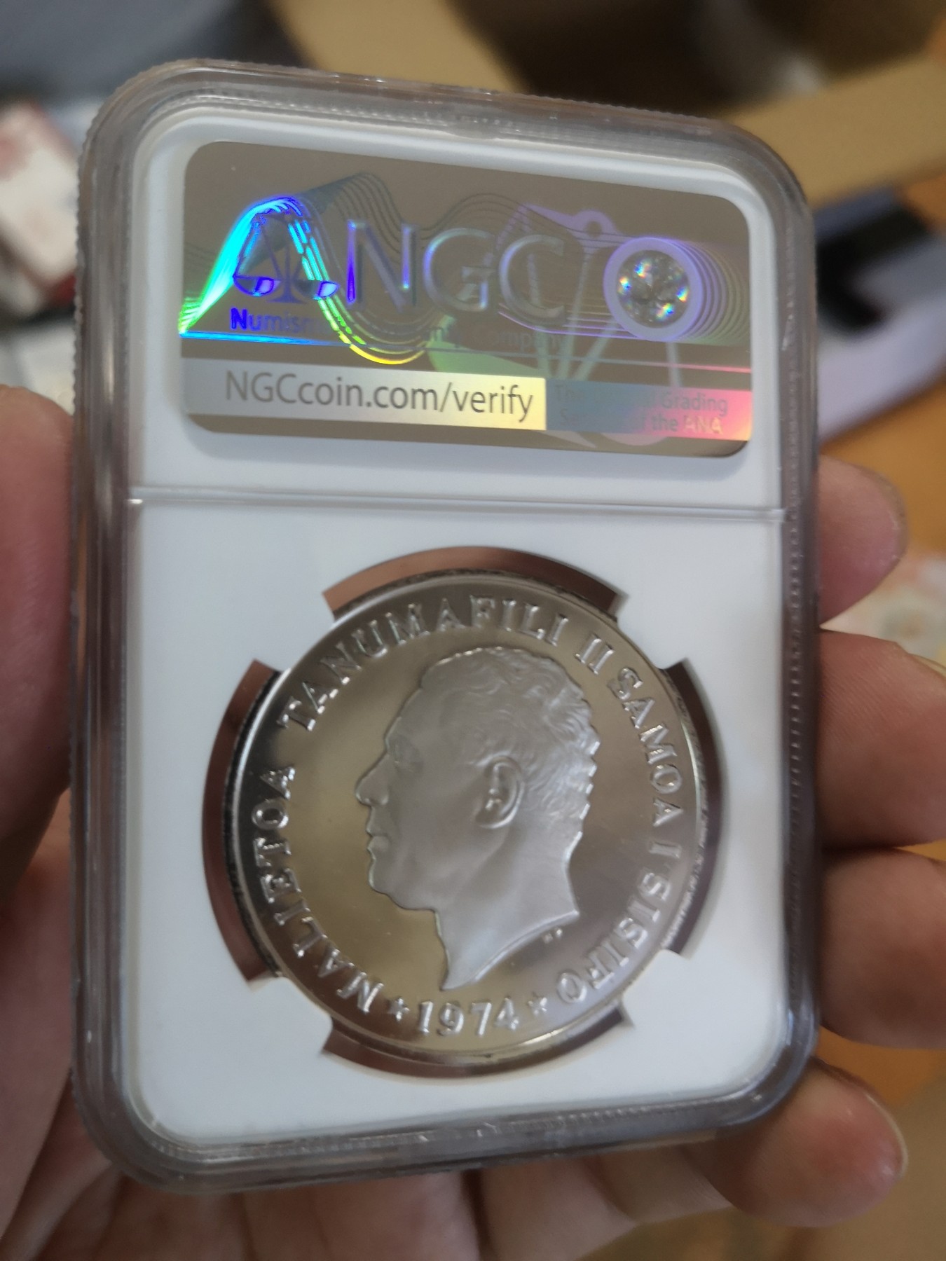 长老汇第17场儿童年评级币 1974萨摩亚椰子1T精制银币，NGC PF66UC