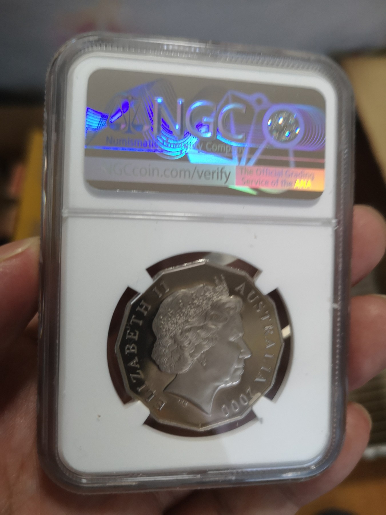 长老汇第17场儿童年评级币 2000澳大利亚千禧彩色50分精制银币，NGC PF65UC