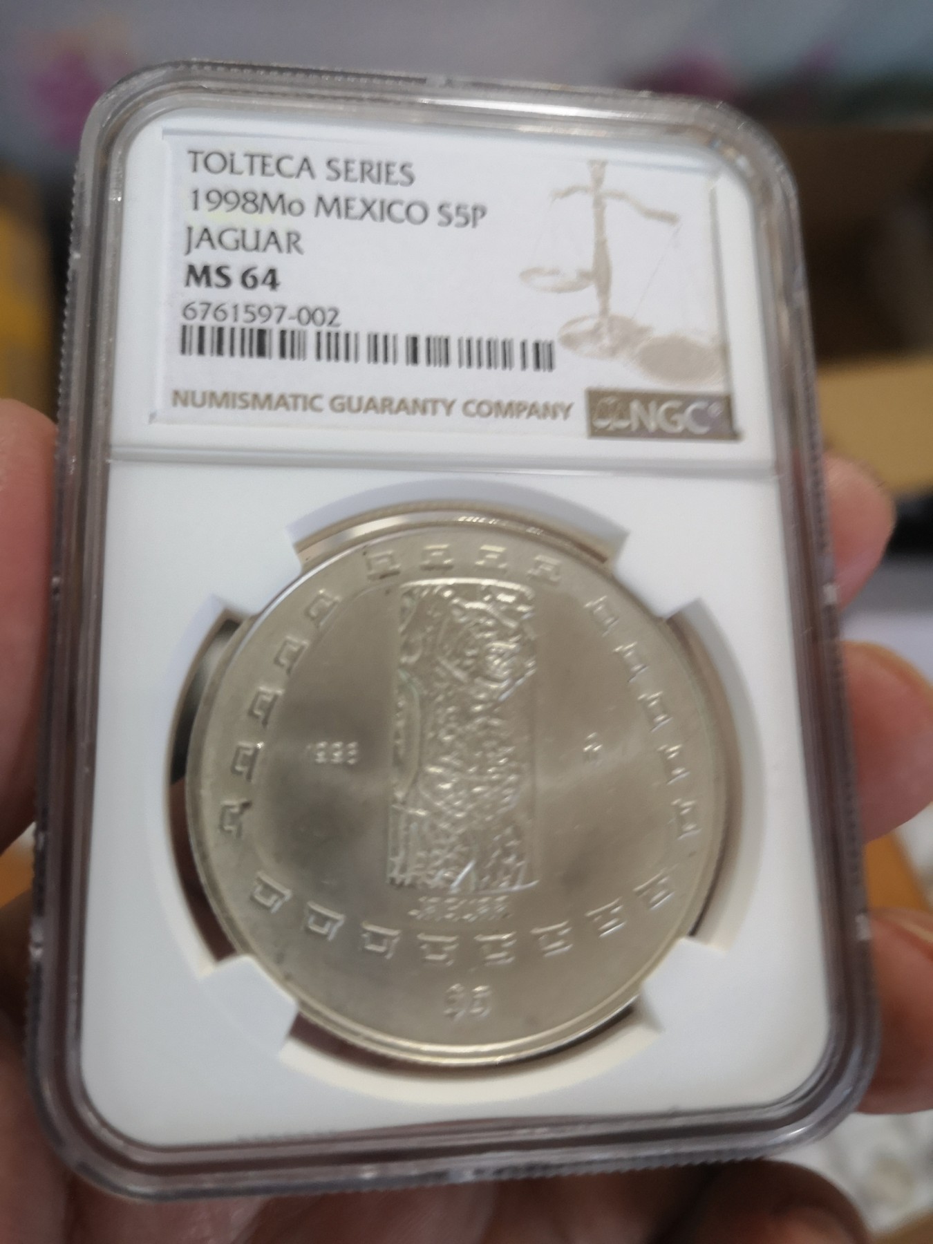 长老汇第17场儿童年评级币 1998墨西哥美洲豹5P银币，NGC MS64