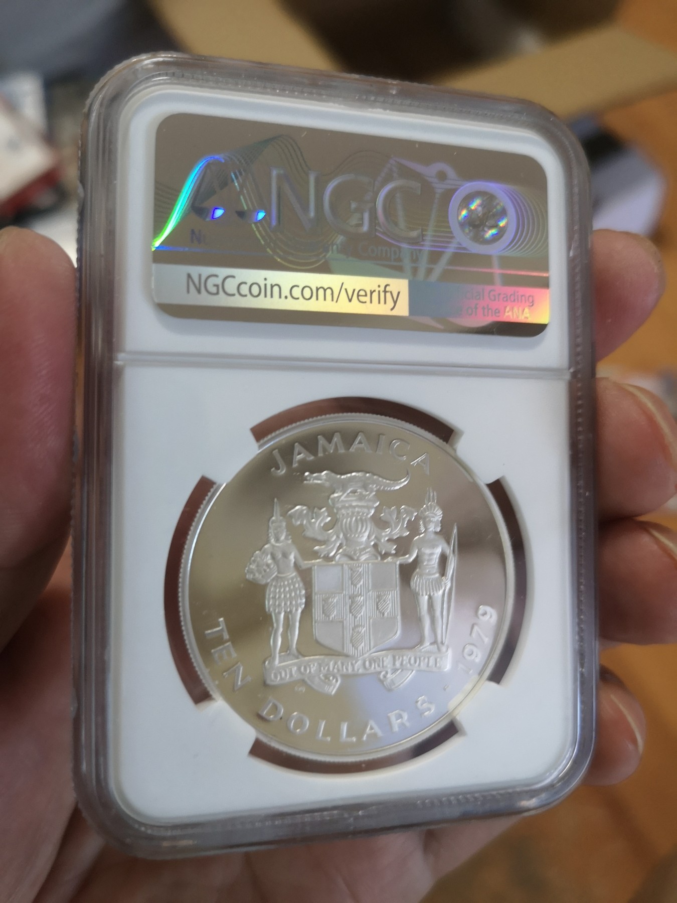 长老汇第17场儿童年评级币 1979牙买加儿童年10元精制银币，NGC PF67UC