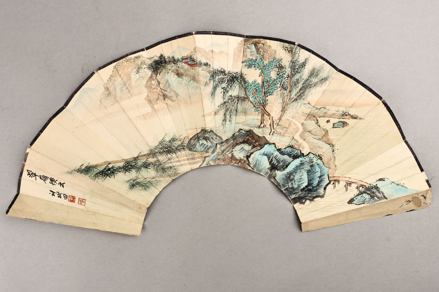 承乾2023春季文物拍卖会 - 锦灰宝星专场 刘树田、刘清华  书画扇面 44*15cm 纸本扇面