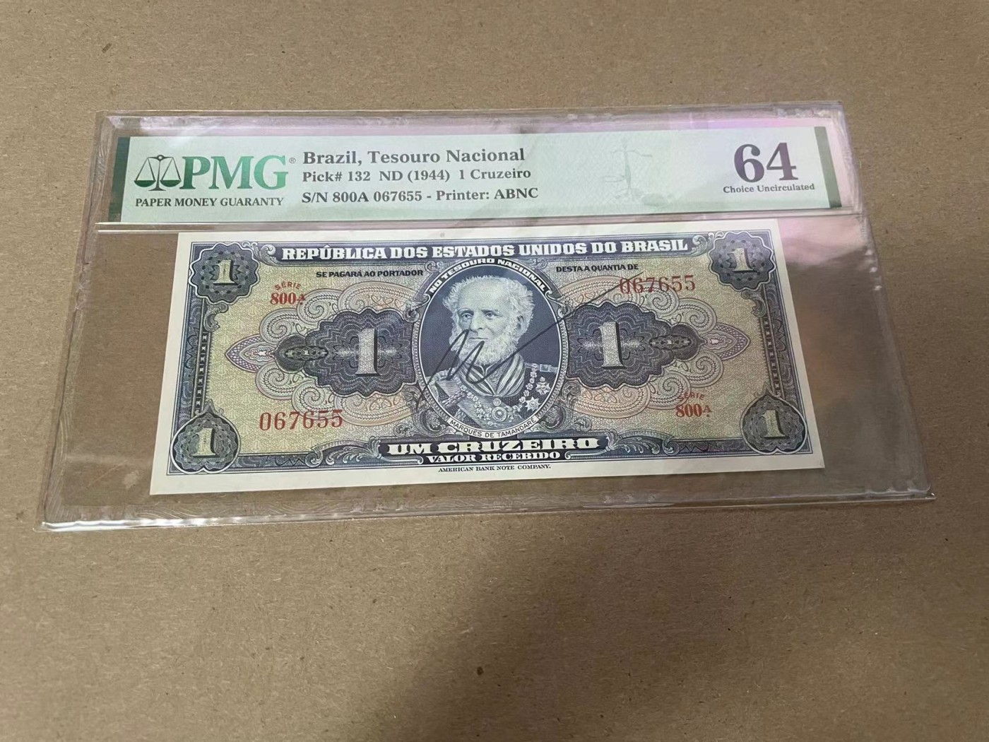 【Blue Auction】✨世界纸币精拍第347期——周日畅拍场【精】 【手签】巴西 1944年1克鲁塞罗 PMG64