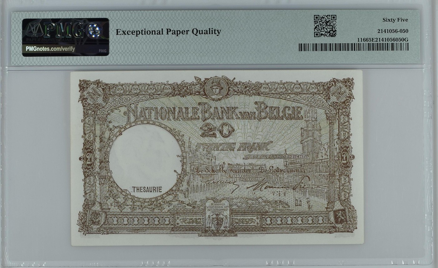 收藏联盟Quantum Auction 第275期拍卖  比利时国家银行1948年20法郎 PMG65 利奥波德三世夫妇