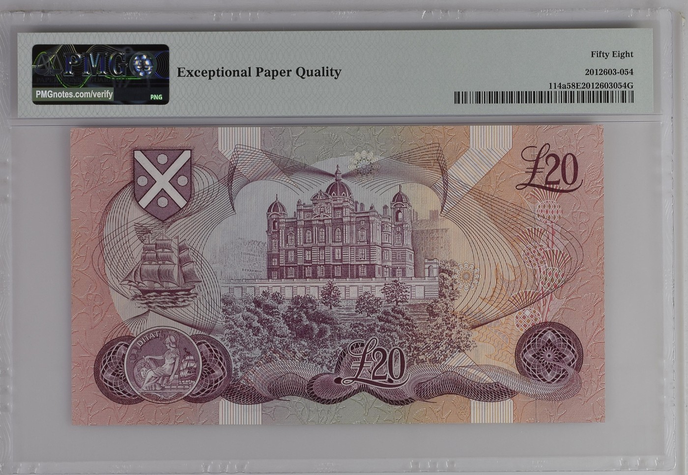 收藏联盟Quantum Auction 第275期拍卖  苏格兰银行1970年20镑 PMG58e 首发A冠 70年代大票幅 稀少