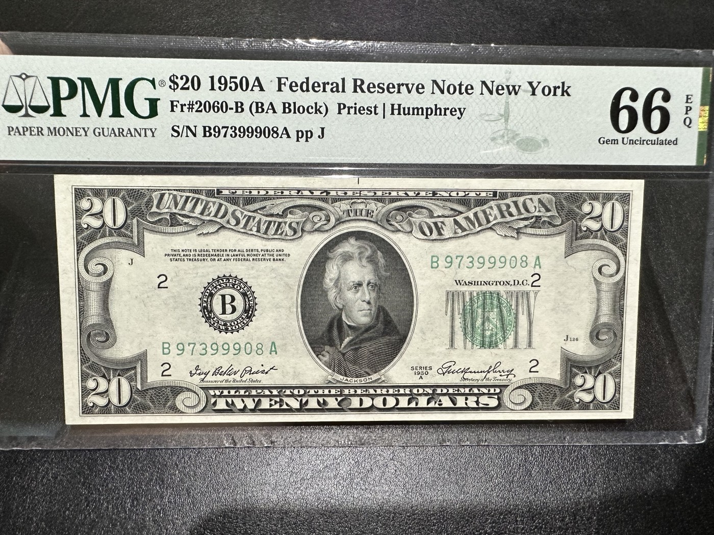 《外钞收藏家》第二百八十六期（连拍第三场） 1950年美国 20美元 PMG66