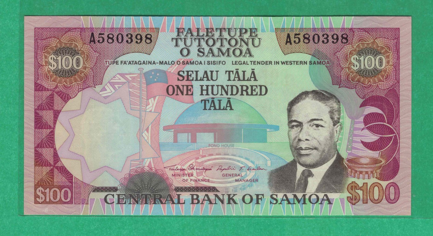萨摩亚(西萨摩亚)100塔拉 1990年 A冠 P-30 无47 大洋洲 实物图 UNC