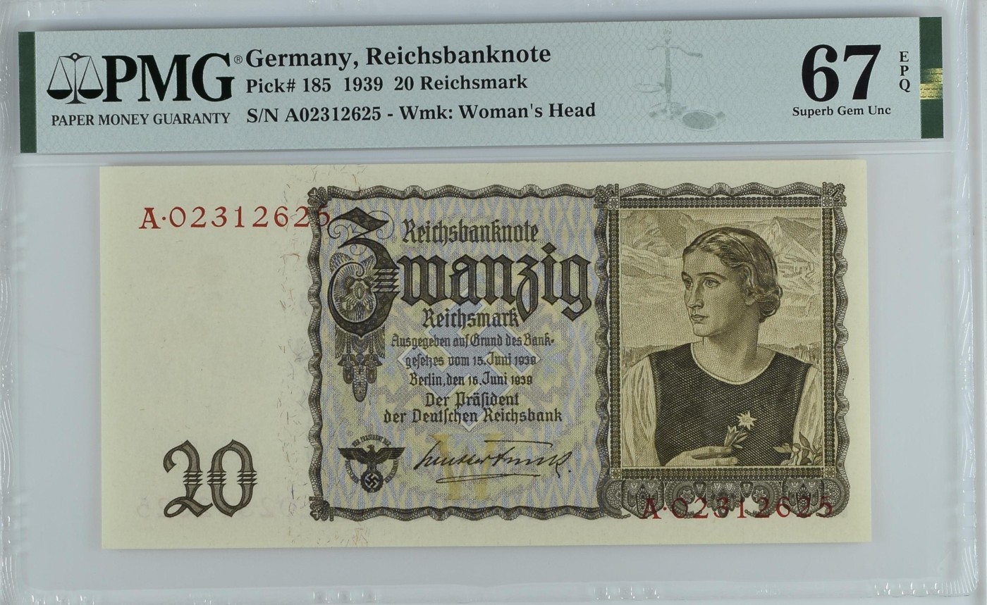 收藏联盟Quantum Auction 第275期拍卖  德国1939年100马克 PMG67 A冠 号码无47
