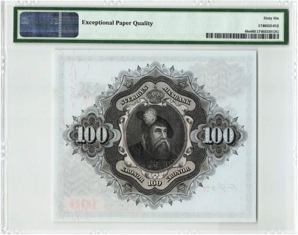 【Blue Auction】✨世界纸币精拍第347期——周日畅拍场【精】 【无47 老壳子】瑞典 1963年100克朗 PMG66EPQ 大方块 非常漂亮 