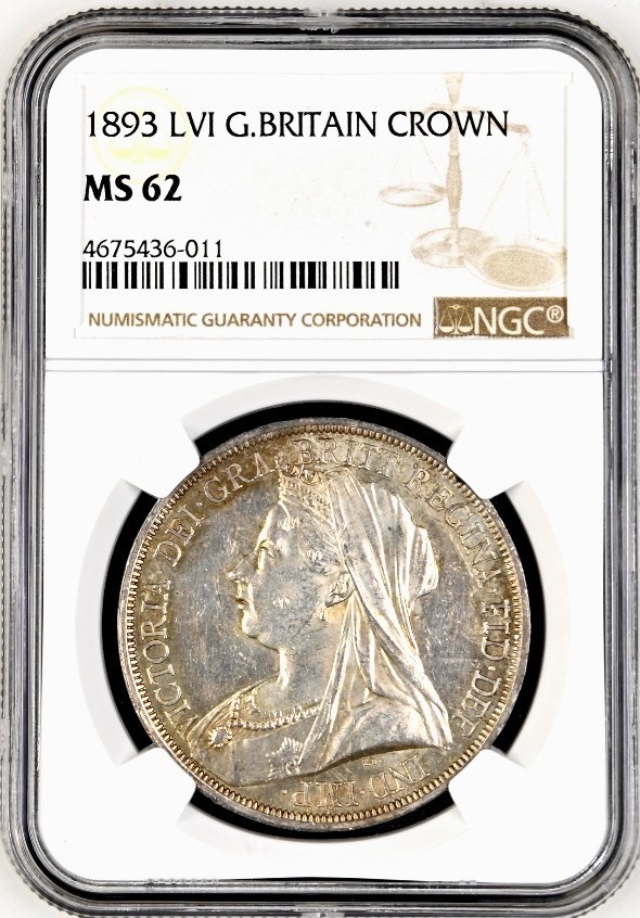 【Blue Auction】✨世界纸币精拍第347期——周日畅拍场【精】 维多利亚女王  1893年1克朗 披纱马剑银币 包浆非常漂亮 镜面转光 细节到位 圣乔治屠龙 NGC MS62 