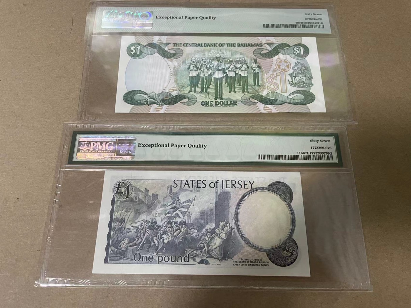 【Blue Auction】✨世界纸币精拍第347期——周日畅拍场【精】 【一组2张无47】巴哈马、泽西女王纸币1镑/1元一组PMG67EPQ 