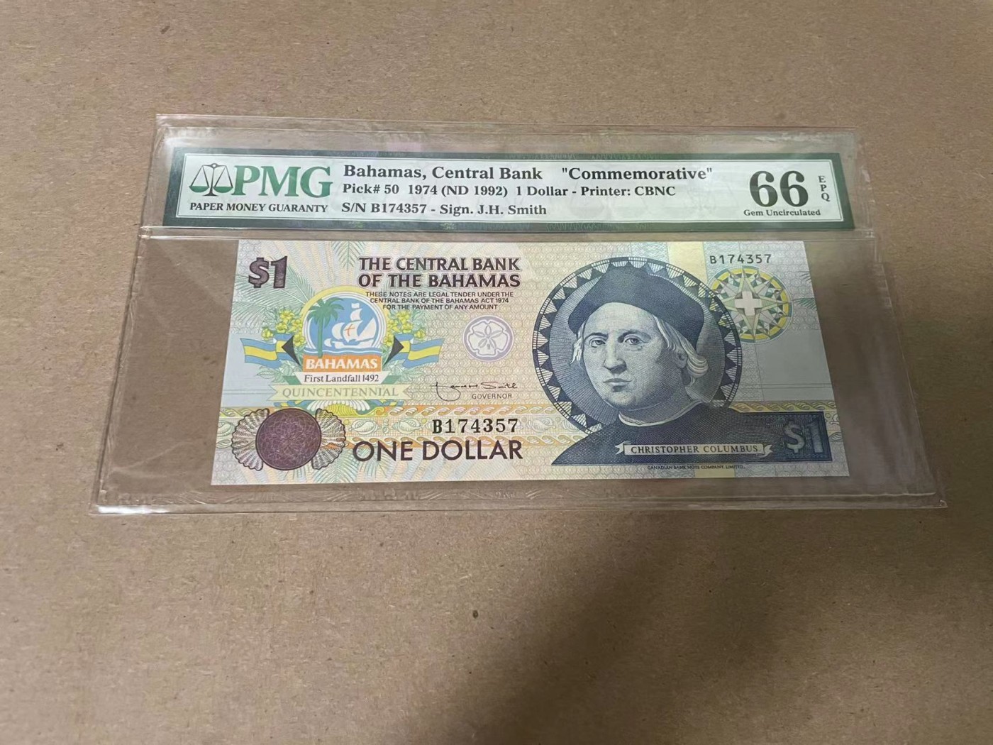 【Blue Auction】✨世界纸币精拍第347期——周日畅拍场【精】 巴哈马 1992年1元 纪念钞 PMG66EPQ 哥伦布
