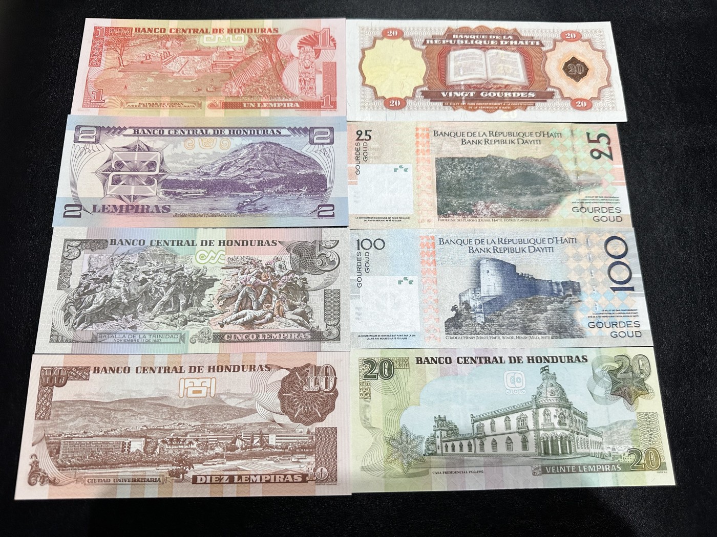 《外钞收藏家》第二百八十六期（连拍第三场） 洪都拉斯+海地两个小套8张一起 全新