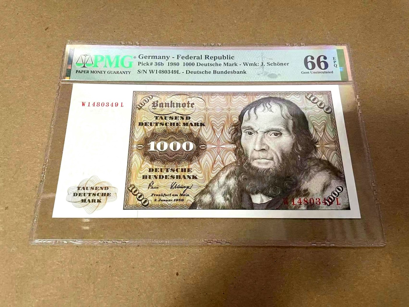 【Blue Auction】✨世界纸币精拍第347期——周日畅拍场【精】 德国 1980年1000马克 经典舍那 顶级人像雕刻 PMG66EPQ 