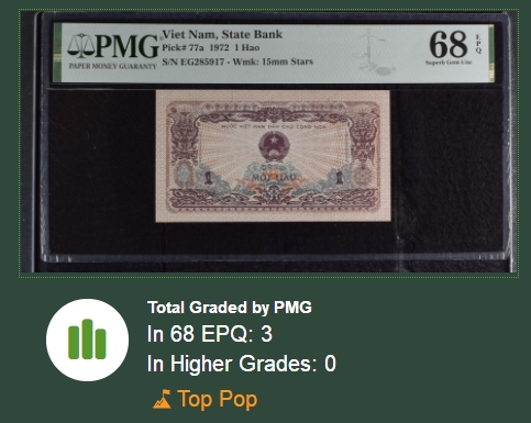 【Blue Auction】✨世界纸币精拍第347期——周日畅拍场【精】 【冠军分 仅3张】越南 1972年1毫 PMG68EPQ 超高分 女孩喂猪