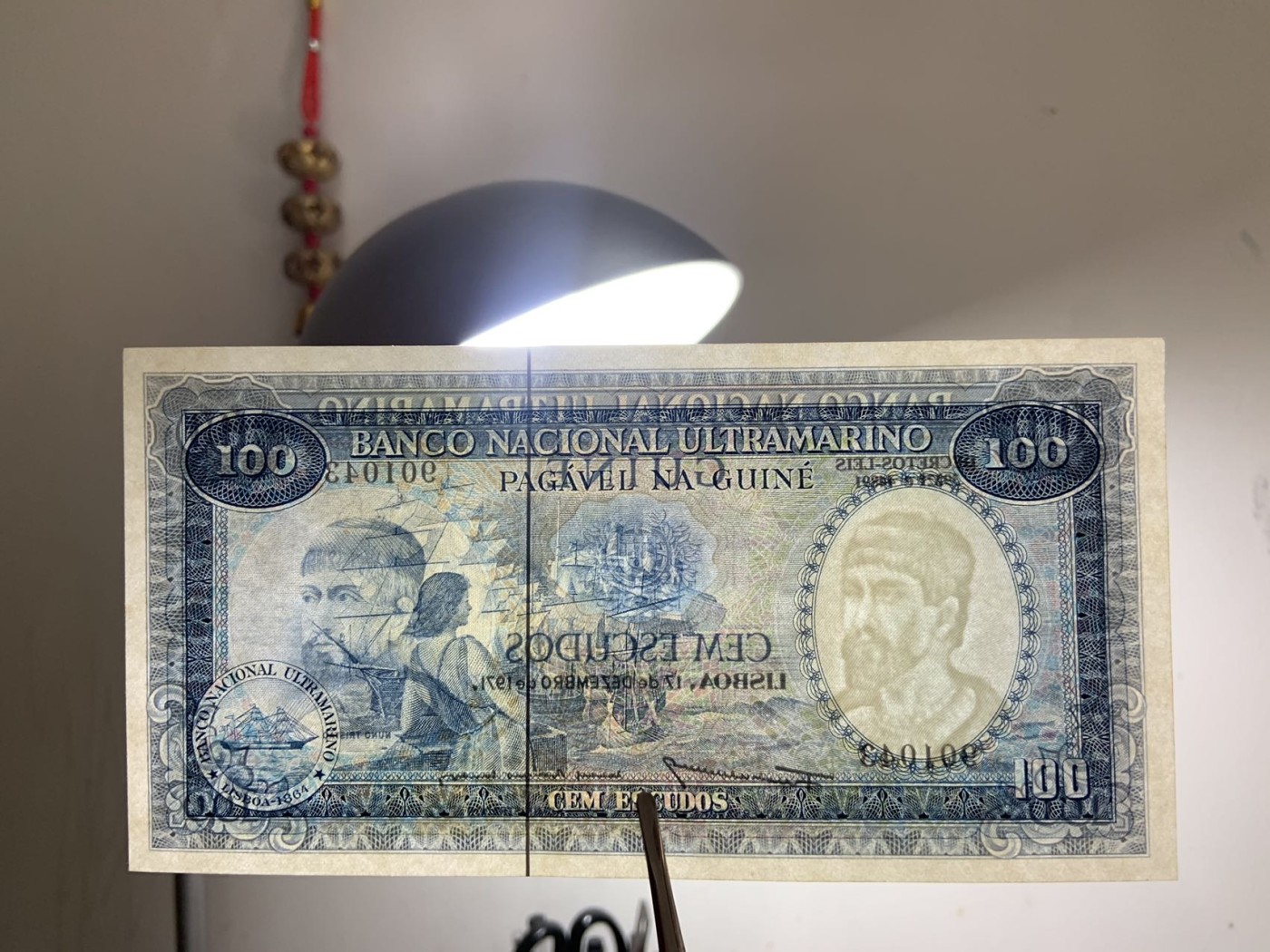 收藏联盟Quantum Auction 第275期拍卖  葡属几内亚1971年100埃斯库多 品相UNC (金属线旁的轻微软折为原始工艺原因，pmg67也有)