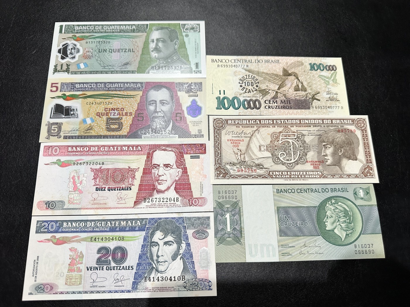 《外钞收藏家》第二百八十六期（连拍第三场） 危地马拉+巴西 7张一起 全新 有一张轻微潮