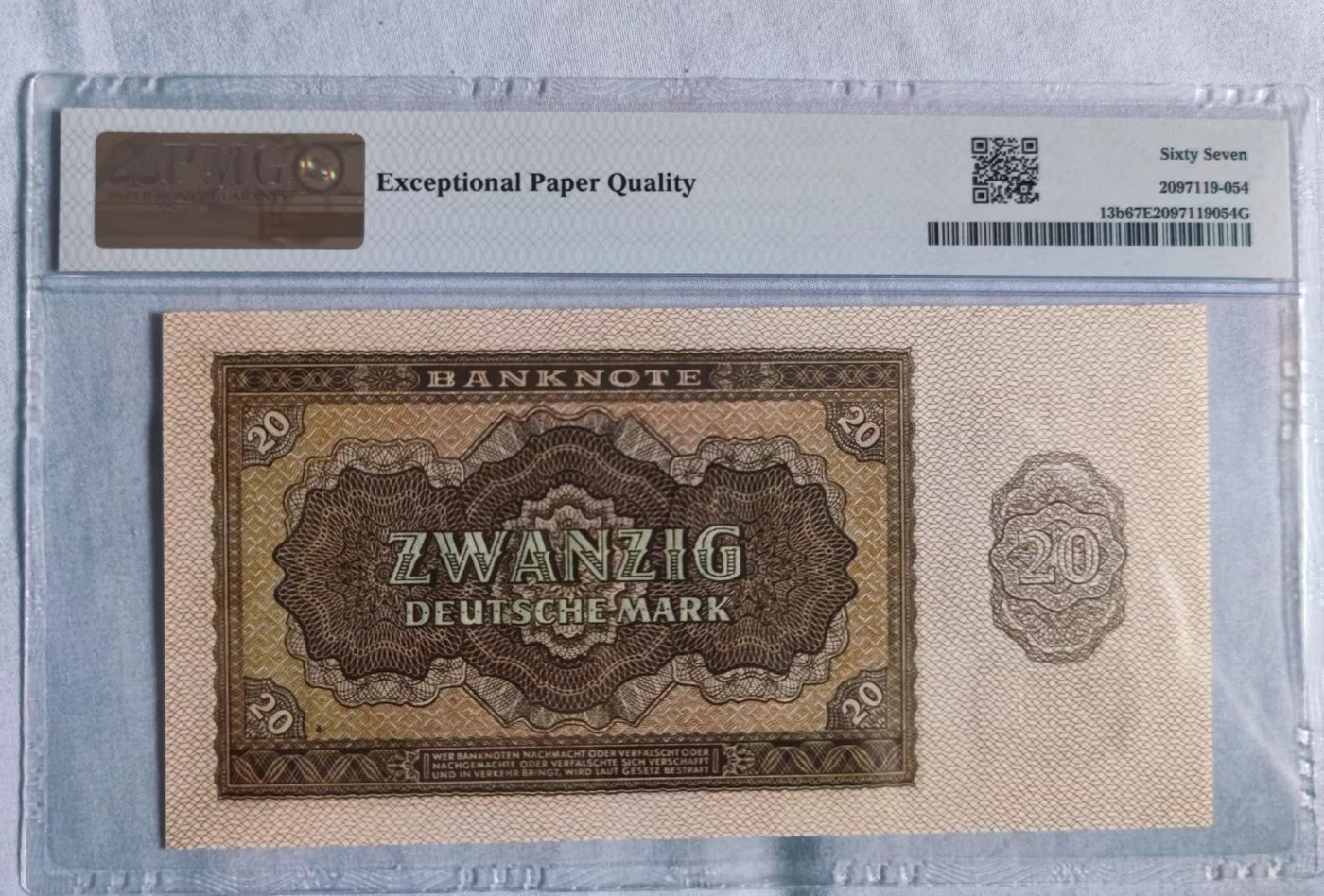 德国20马克，1948版，pmg67Germany - Democratic Republic, 20 Deutsche Mark 1948 - 7 Digit S/N
