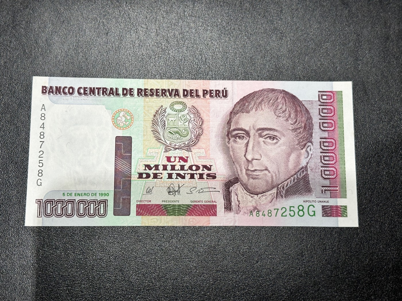 《外钞收藏家》第二百八十六期（连拍第三场） 全新1990年 秘鲁1000000 100万 印蒂 -- A冠 轻微潮点