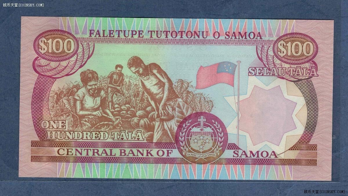 萨摩亚(西萨摩亚)100塔拉 1990年 A冠 P-30 无47 大洋洲 实物图 UNC
