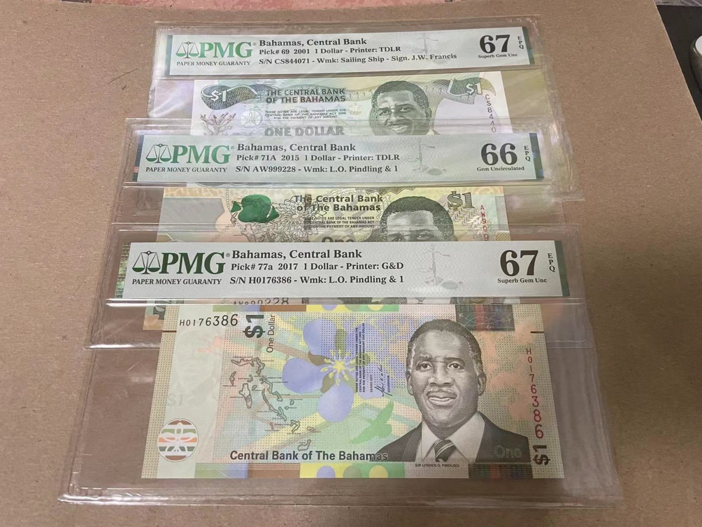 【Blue Auction】✨世界纸币精拍第347期——周日畅拍场【精】 【一组3张】巴哈马 不同版本1元 PMG67EPQ-66EPQ 