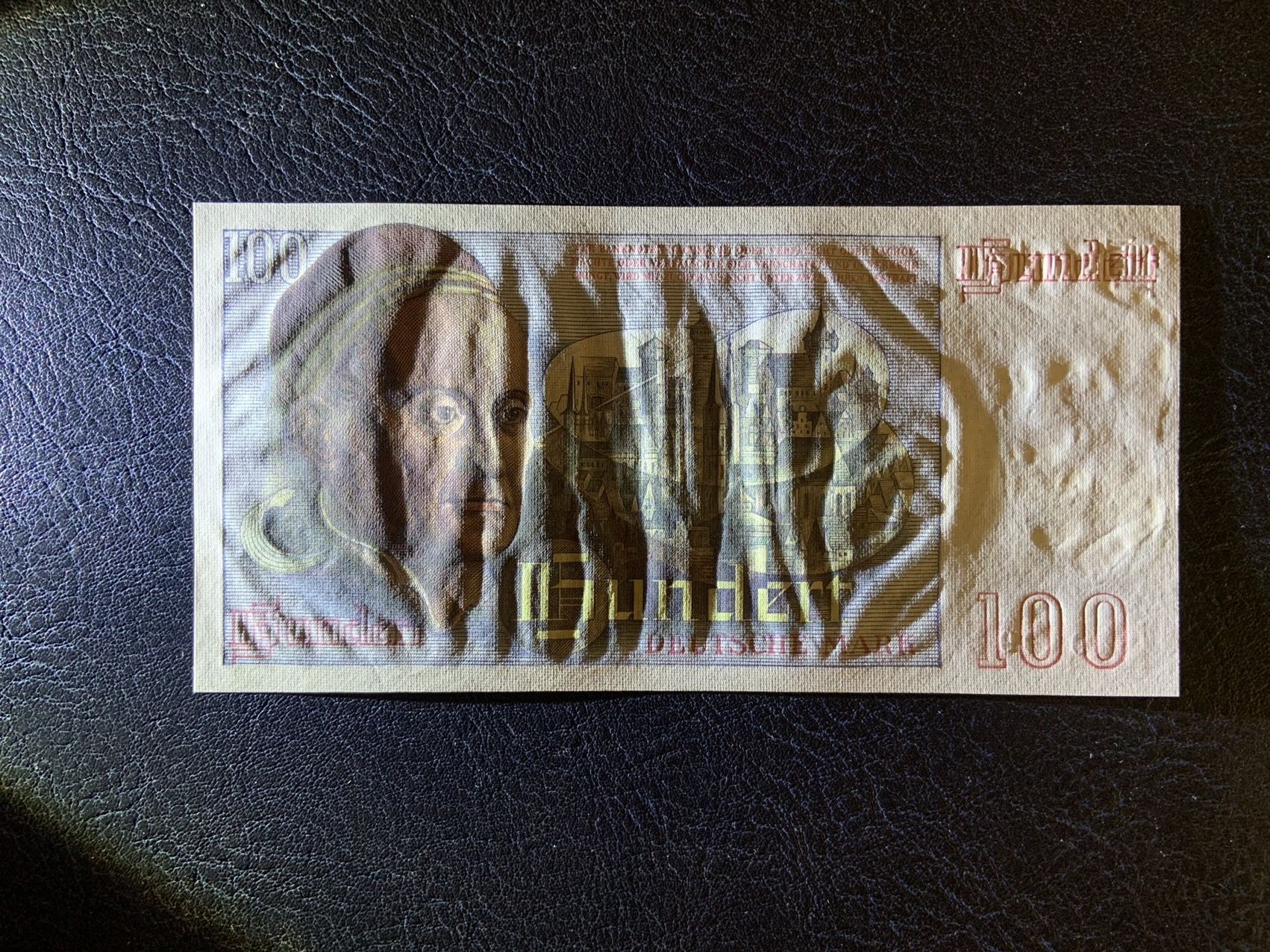 收藏联盟Quantum Auction 第275期拍卖  德国联邦1948年50马克 品相UNC 灯下有潮斑 名画《国会议员》