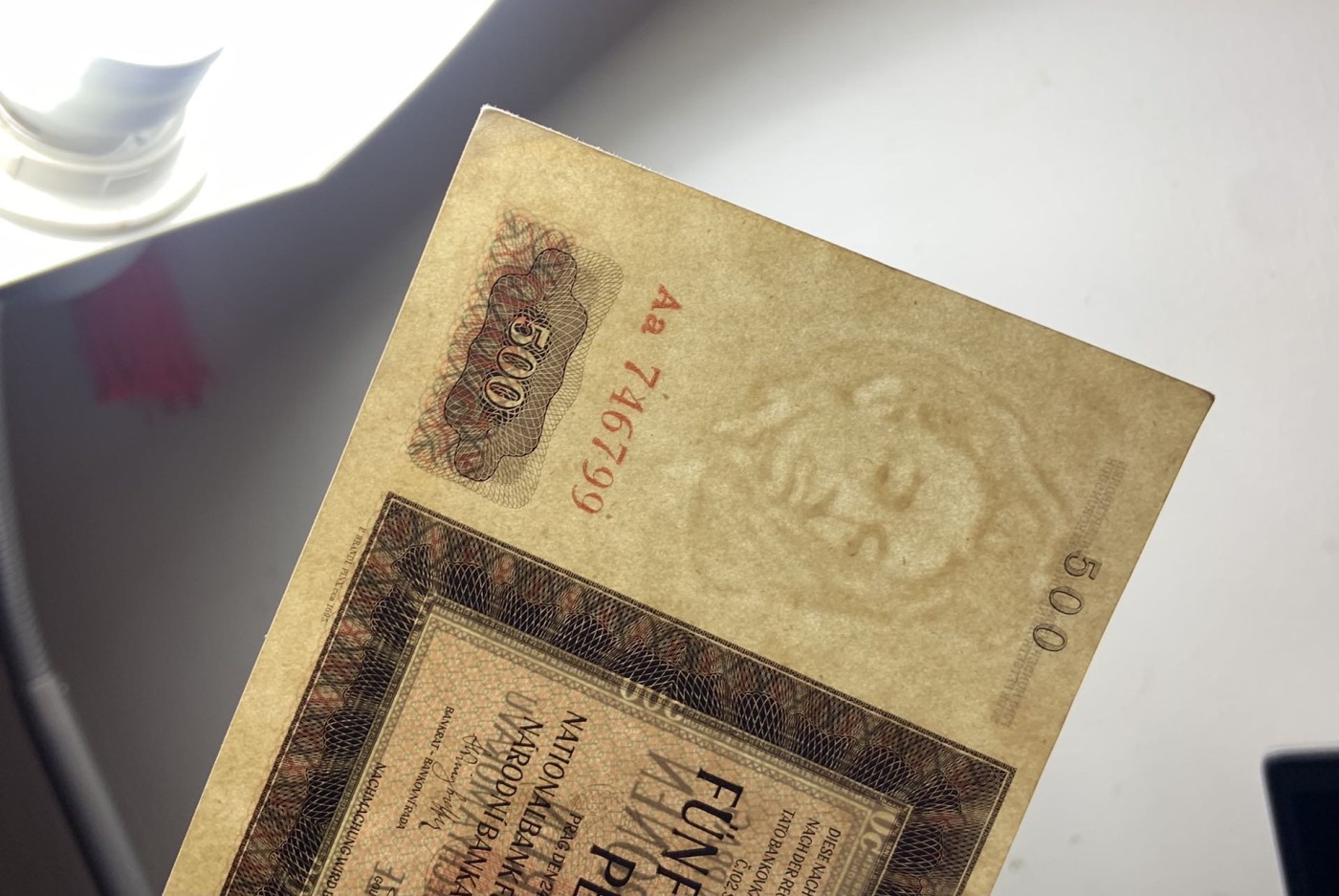 收藏联盟Quantum Auction 第275期拍卖  波西米亚和摩拉维亚1942年500克朗 品相UNC 细节如图 实票 Aa冠 