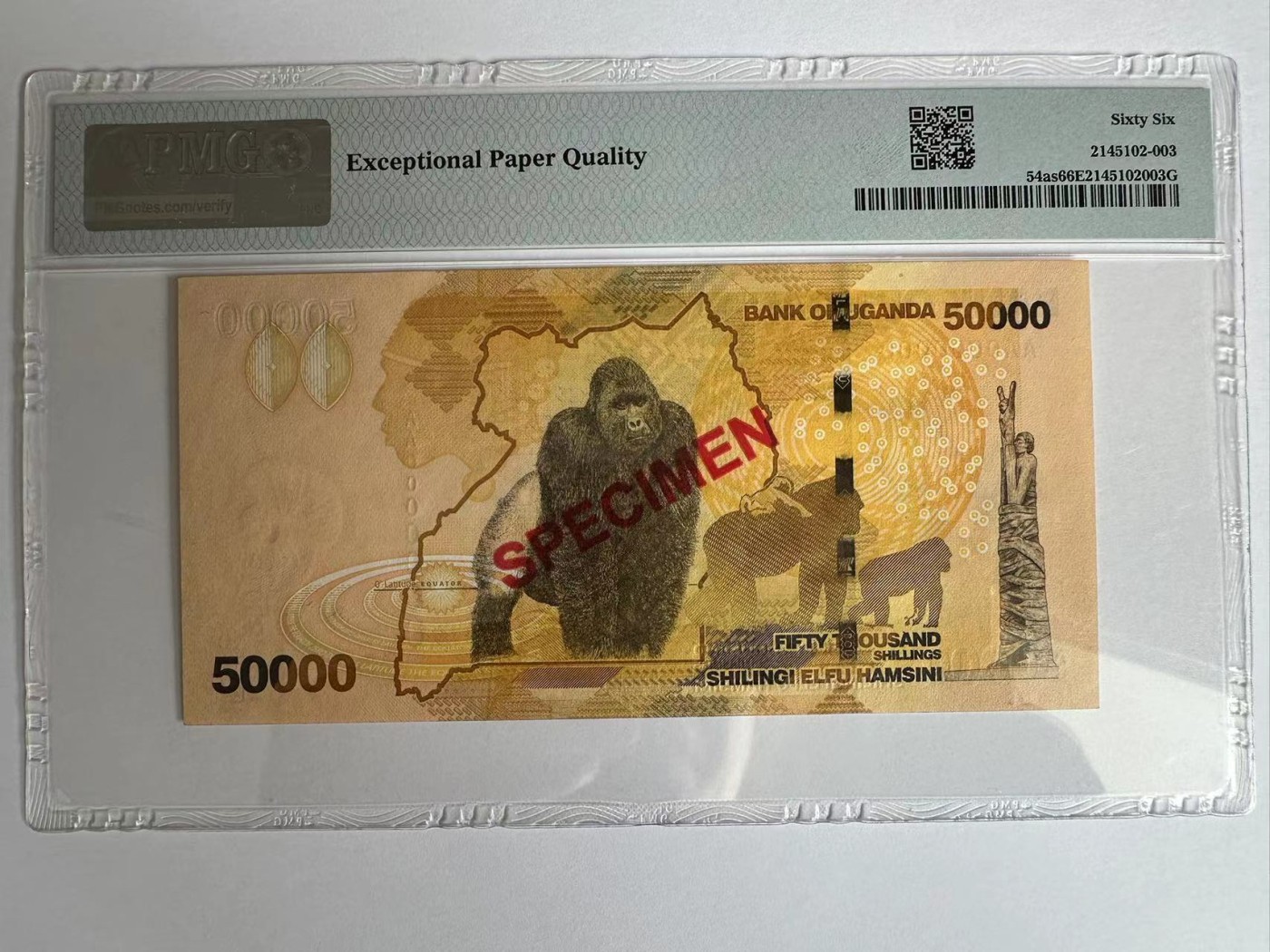 【Blue Auction】✨世界纸币精拍第347期——周日畅拍场【精】 【样钞 获奖钞】乌干达 2010年50000先令 PMG66EPQ 大猩猩