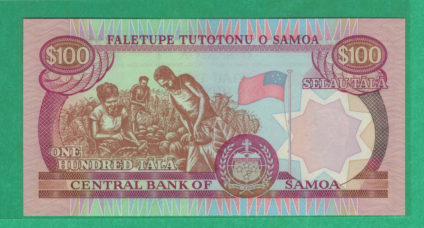 萨摩亚(西萨摩亚)100塔拉 1990年 A冠 P-30 无47 大洋洲 实物图 UNC