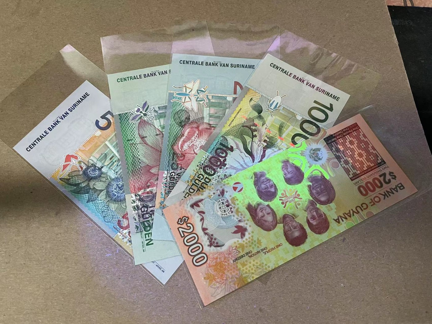 【Blue Auction】✨世界纸币精拍第347期——周日畅拍场【精】 【一组5张】苏里南、圭亚那纸币一组 全新UNC