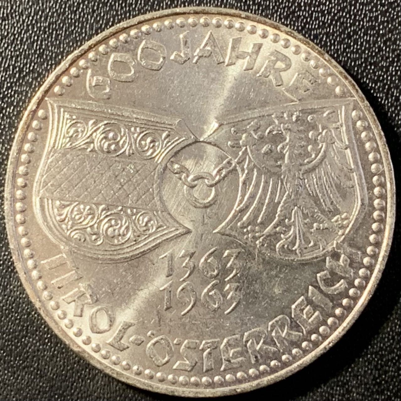 紫瑗钱币——第291期拍卖 奥地利 1963年 蒂罗尔联邦600周年 50先令 20克 0.9银 UNC