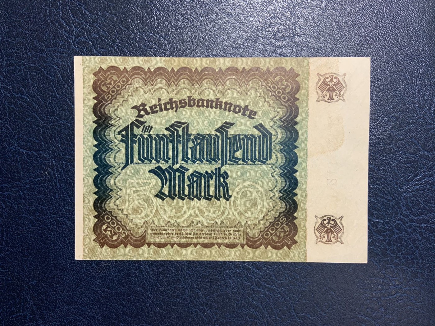 收藏联盟Quantum Auction 第275期拍卖  德国1922年5000马克 品相UNC- 丢勒名画 少见单冠版