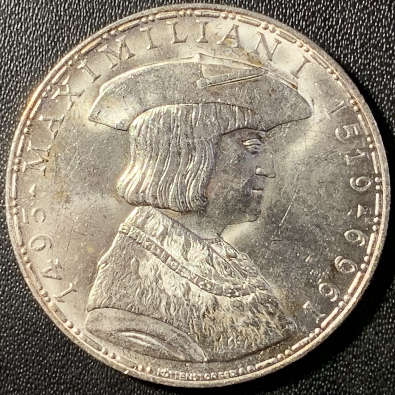 紫瑗钱币——第291期拍卖 奥地利 1969年 马克西米安诞辰450周年 50先令 20克 0.9银 UNC