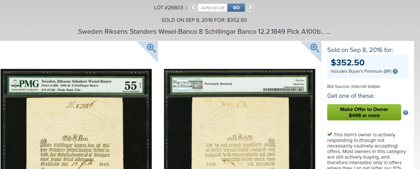 【Blue Auction】✨世界纸币精拍第347期——周日畅拍场【精】 【无47 文物级别 带王国皇冠水印 大票副 带E冠军分】瑞典王国 贝尔纳多特王朝开国君主卡尔十四时期 1836-49年12 Schillingar PMG55EPQ 手签实钞 带钢戳防伪 可遇不可求的品种 国外大拍也罕见品相如此好的原票  55NET更小面值7年前都拍了350多美金 近200年带EPQ很难保存非常非常罕见