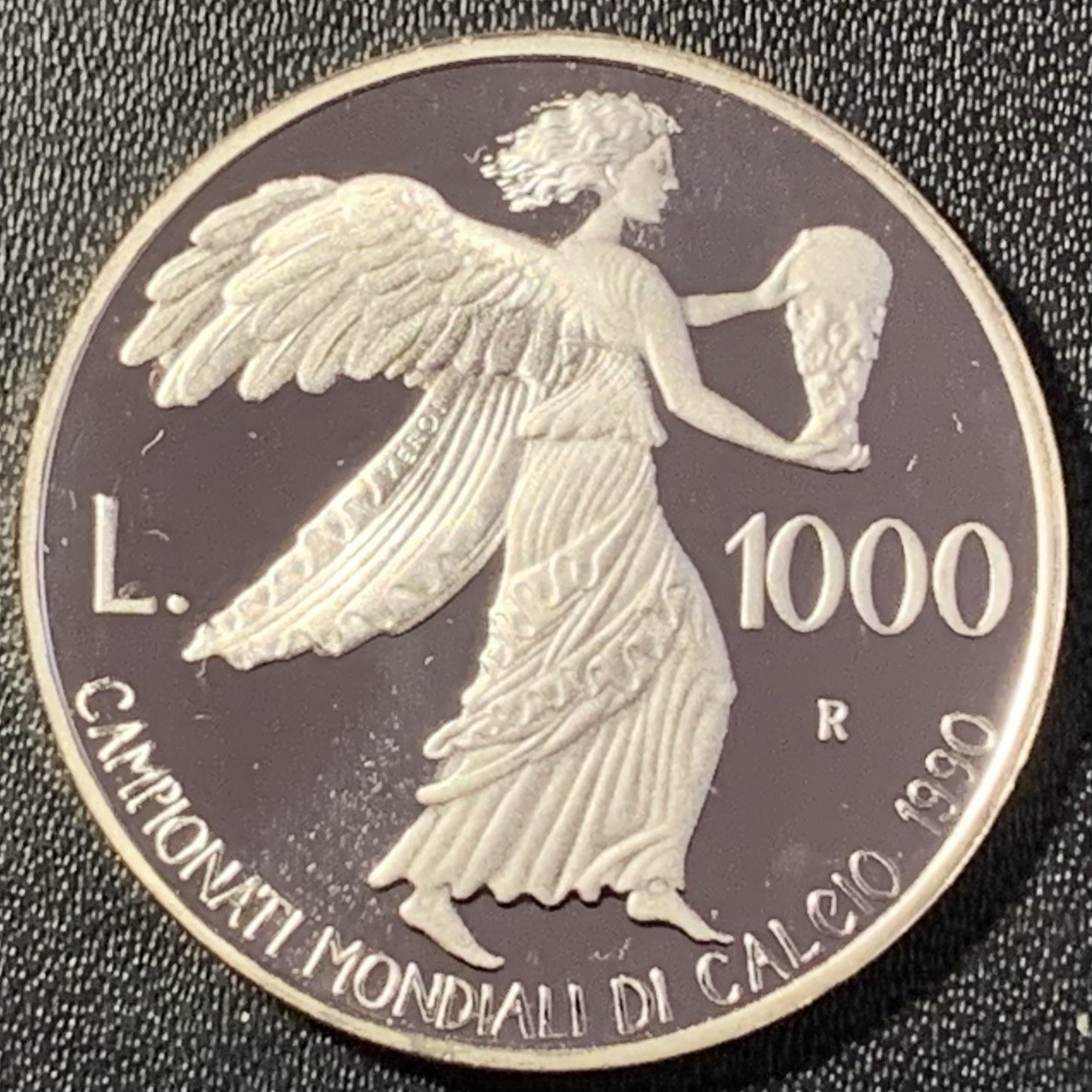 紫瑗钱币——第291期拍卖 圣马力诺 1990年 意大利世界杯 1000里拉 14.6克 0.835银 精制