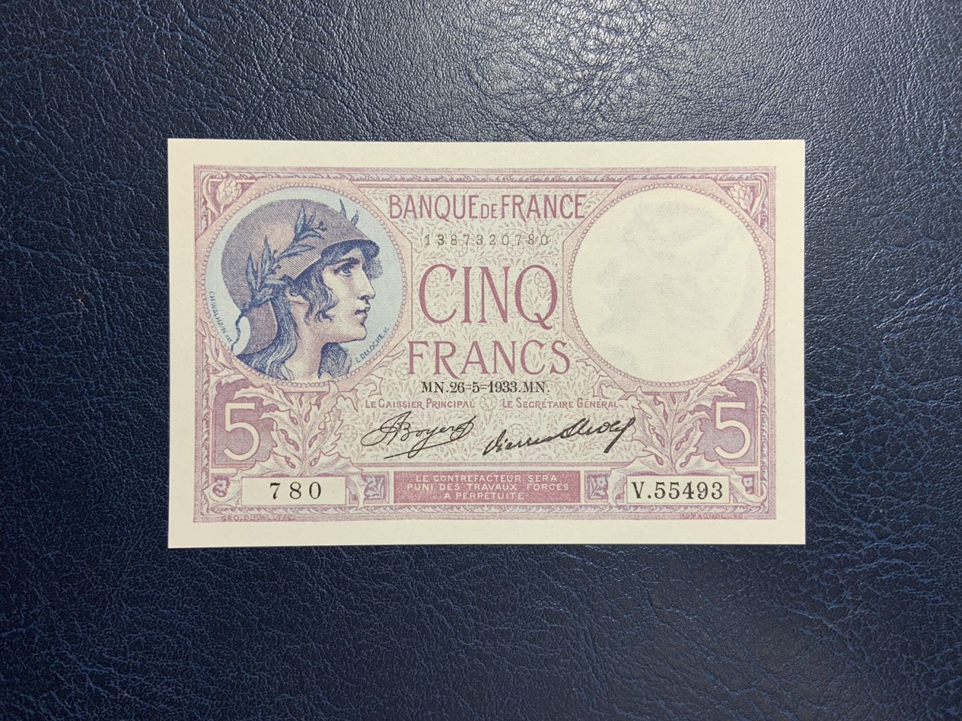 收藏联盟Quantum Auction 第275期拍卖  法国1939年5法郎 品相UNC- 