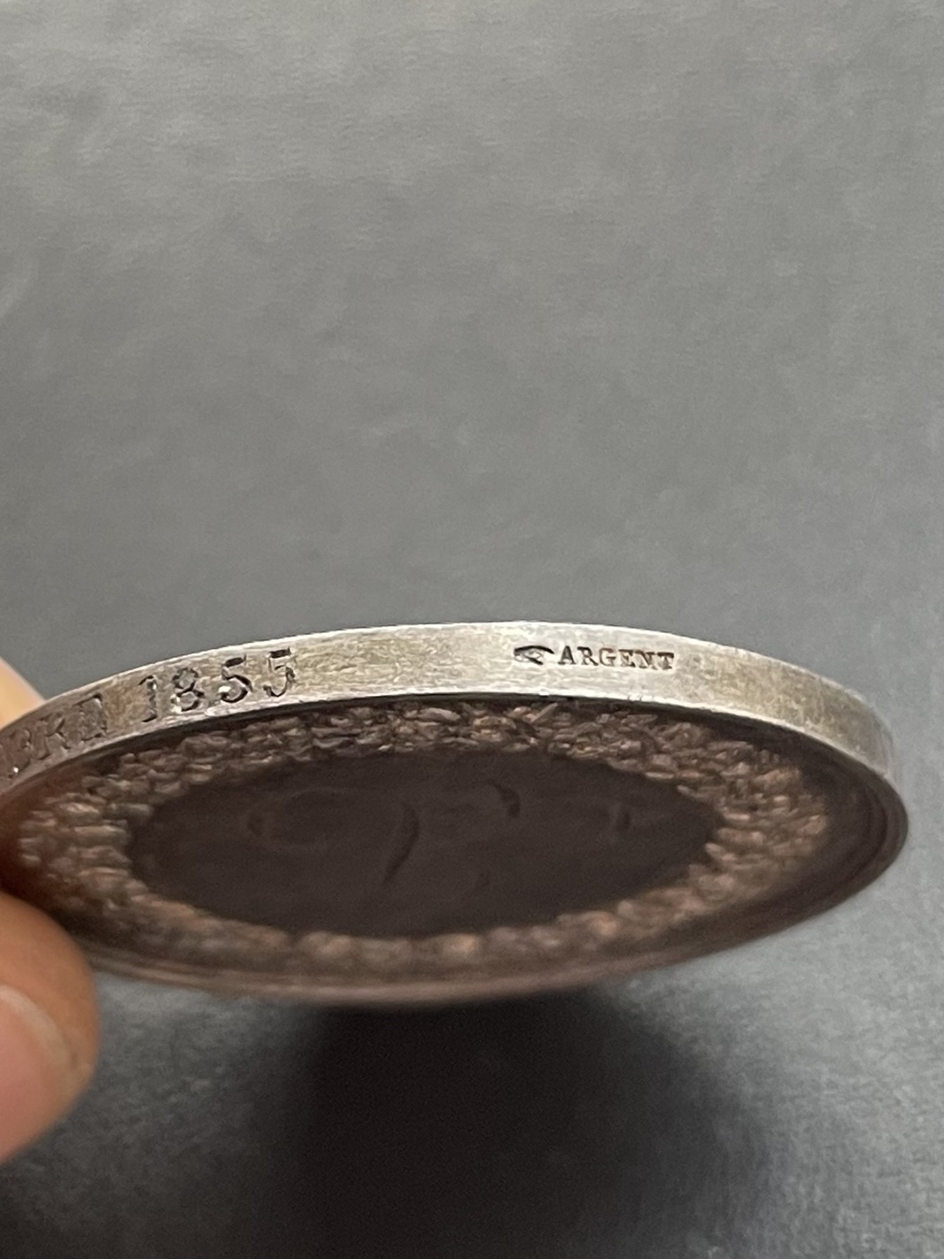 「木头集藏」章牌专场-第27期 1855年法国婚礼纪念银章  直径：33mm,16.6g