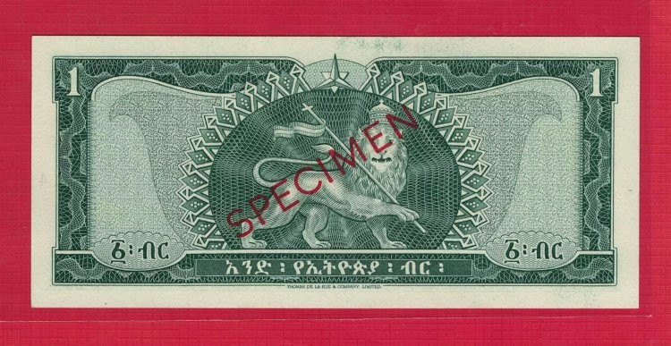 埃塞俄比亚1966年1元 P-25s 样钞(票样 样票) A冠 全0号 实物图 UNC