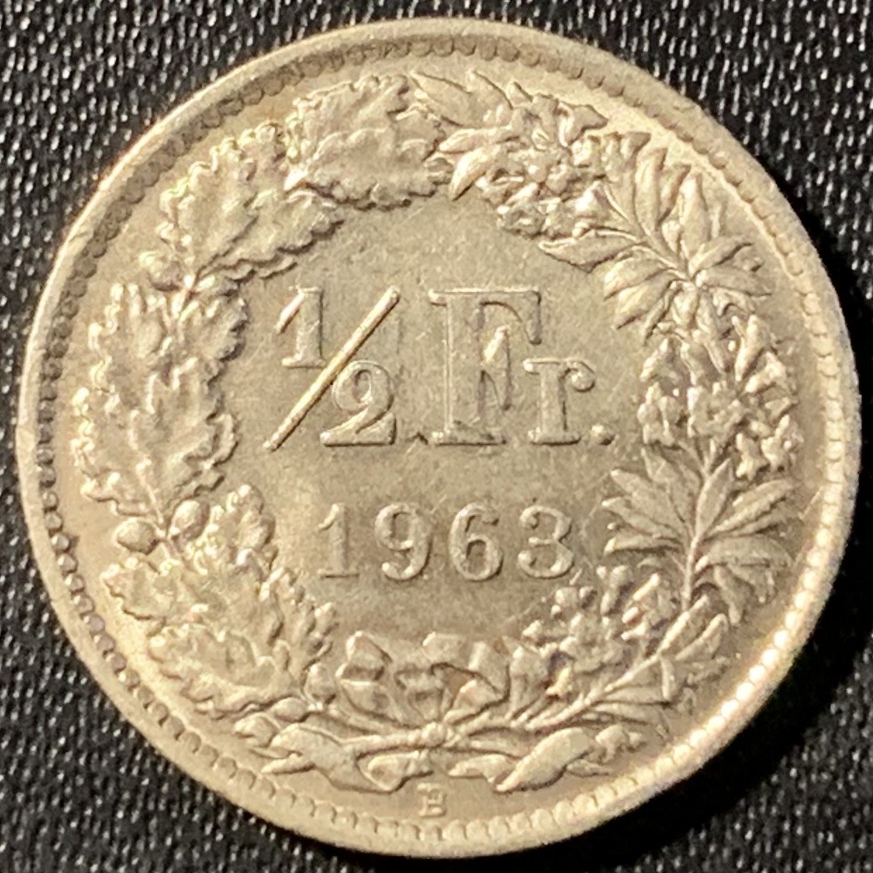 瑞士 1963年 赫尔维蒂亚 1/2法郎 2.5克 0.835银 UNC