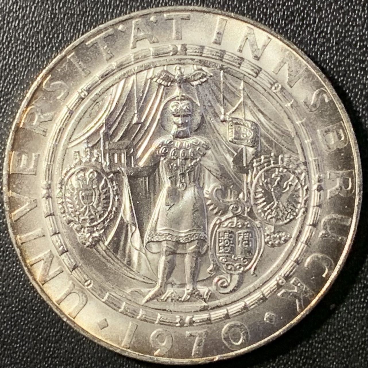 紫瑗钱币——第291期拍卖 奥地利 1970年 因斯布鲁克大学300周年 50先令 20克 0.9银 UNC