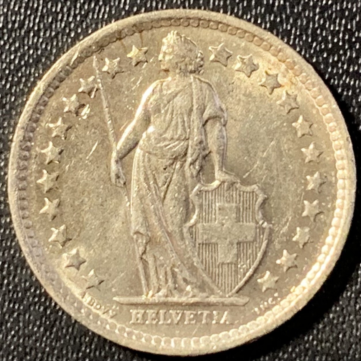 瑞士 1963年 赫尔维蒂亚 1/2法郎 2.5克 0.835银 UNC